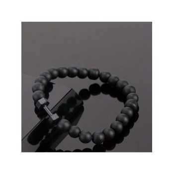 1 Bracelet D'haltère En Alliage Pour Homme À La Mode, Avec Des Perles Givrées, Cadeau Décontracté Pour Petit Ami Et Père, Festival - 30941041