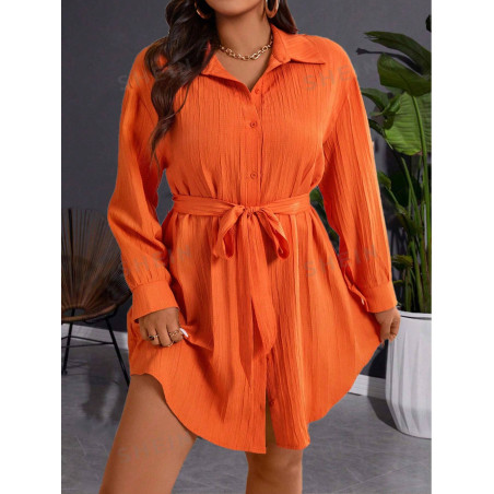 SHEIN Privé Robe-chemise boutonnée de couleur unie grande taille, printemps/été - 35954499