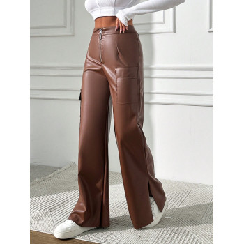 Pantalon en PU Cargo Pour Femmes Avec Poches - 26622634