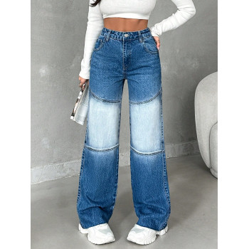 SHEIN Cottnline Jeans À Jambes Larges Pour Femmes Avec Effet Lavé - 27843816