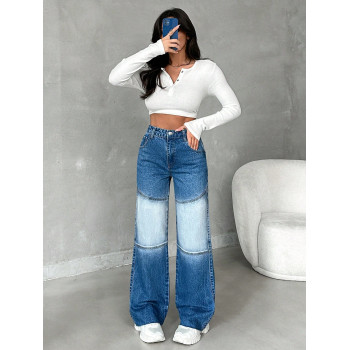 SHEIN Cottnline Jeans À Jambes Larges Pour Femmes Avec Effet Lavé - 27843816