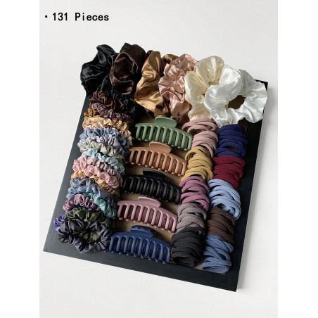 Ensemble de 131 pièces de barrettes et de liens pour cheveux simples, style coréen, attaches élastiques pour queue de cheval résistantes, série de couleurs Morandi - 36795326