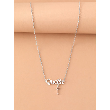 Collier en acier inoxydable Élégante lettre Queen Crown Key Pendentifs de lumière de luxe Chaîne de collier élégant pour femme Cadeau de bijoux - 18233182