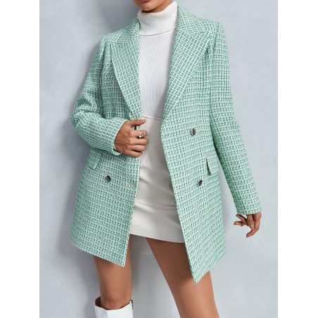 Cottnline Blazer Croisé À Carreaux Et Col À Revers Pour Femme - 25489895