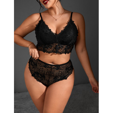 Ensemble de lingerie en dentelle florale Plus, ensemble soutien-gorge et culotte - 12282404