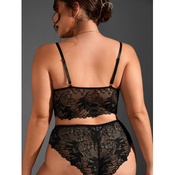 Ensemble de lingerie en dentelle florale Plus, ensemble soutien-gorge et culotte - 12282404