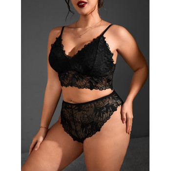 Ensemble de lingerie en dentelle florale Plus, ensemble soutien-gorge et culotte - 12282404