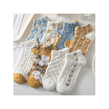 8 Paires Chaussettes Courtes Pour Femmes De Style Floral Palais, Chaussettes Cheville Vintage Et Artistique, Chaussettes Bateau À Dentelle Douce Et Décontractée - 27823163