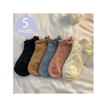 Chaussettes courtes et fines d'été pour femmes, 5 paires/ensemble, avec jolie bordure en dentelle et bords à volants, Style japonais - 31572697