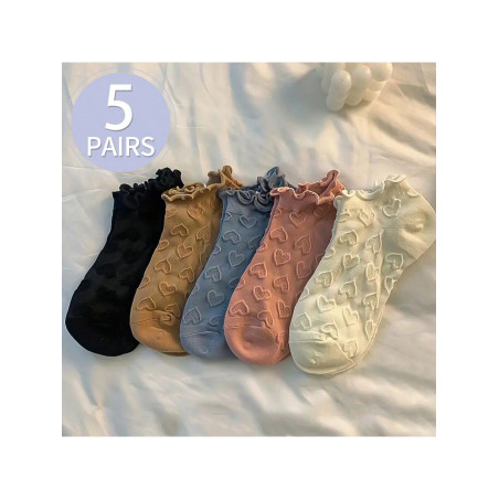 Chaussettes courtes et fines d'été pour femmes, 5 paires/ensemble, avec jolie bordure en dentelle et bords à volants, Style japonais - 31572697