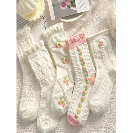 ROMWE Kawaii 5 paires Chaussettes Fleuri - 14164305