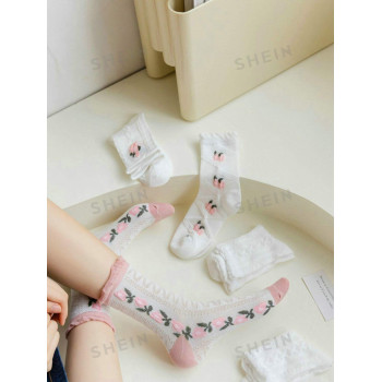 ROMWE Kawaii 5 paires Chaussettes Fleuri - 14164305