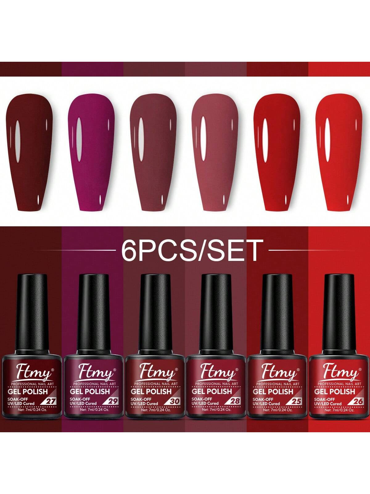 Ensemble de 6 vernis à ongles en gel - Comprend 6 couleurs de vernis en gel, base, vernis à effet mat et brillant, sans essuyage, vert, bleu, rouge et rose, ensemble cadeau pour femmes - 28359325