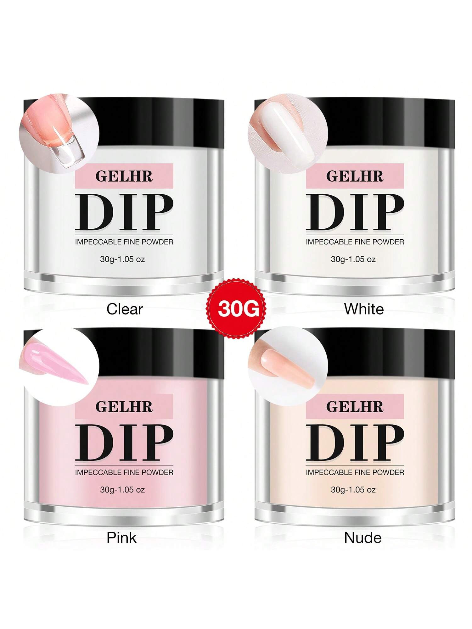 Poudre De Trempage Gelhr 30g Transparent / Blanc / Rose / , Poudre De Trempage De Base De Nail Art Français Pour Débutant De Manucure De Salon À Domicile, Sans Odeur Et Longue Durée, Pas Besoin De Lampe À Ongles - 32101747