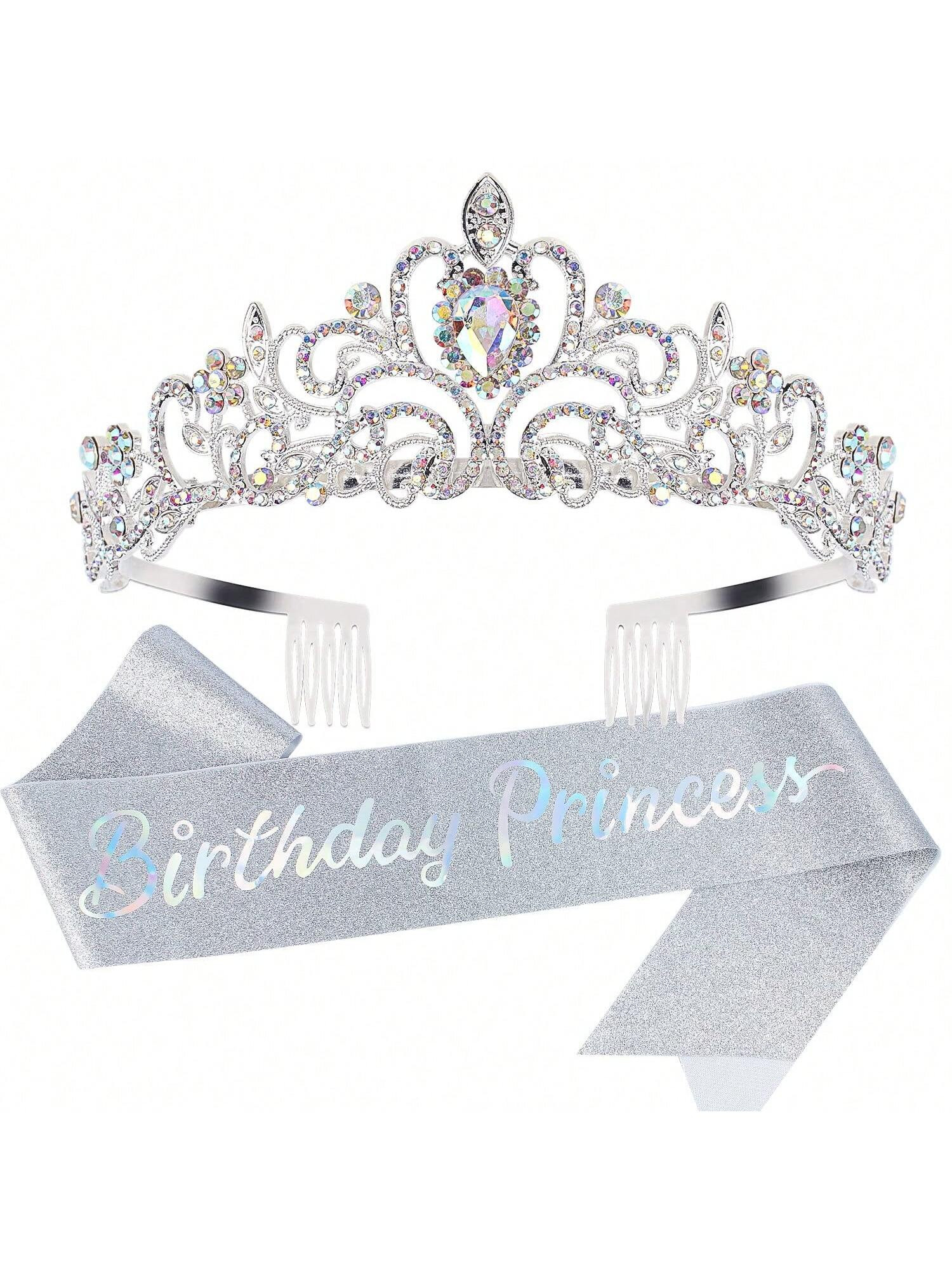 2 Pièces, Diadème D'anniversaire De Princesse, Ceinture D'anniversaire Heureuse De Princesse, Fournitures De Décoration De Fête, Cadeau D'anniversaire De Filles, Cadeau De Fête D'anniversaire Heureux, Accessoires De Décoration - 28749229