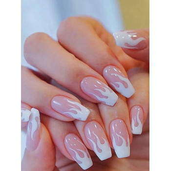 24 pièces Faux ongles à motif flamme & 1 feuille ruban & 1 pièce Lime à ongles - 4210866