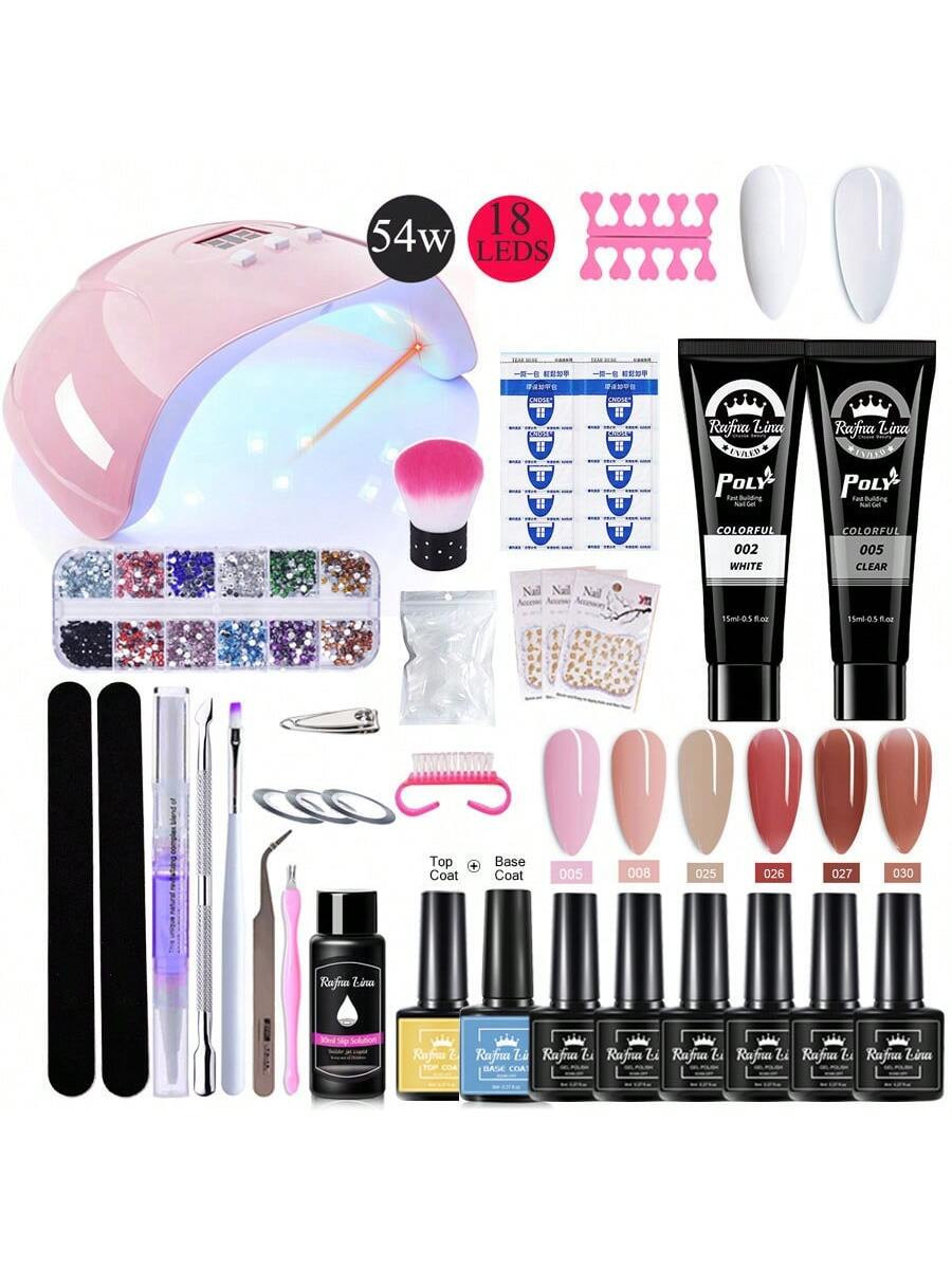 Ensemble De Nail Art Comprenant Une Lampe Uv De 54 W Pour Le Séchage Des Ongles, 6 Vernis À Ongles En Gel Et Un Kit De 2 Polygels Pour La Construction n Gel Auto-adhésifs Et Des Outils De Base, Adapté Pour Bricolage, Noël - 26105695