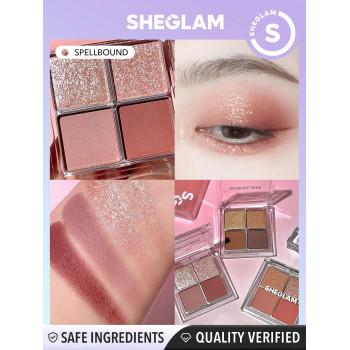 SHEGLAM Palette D'ombres À Paupières Quatre Couleurs Cosmic Crystal - Spellbound, Tons Neutres Dorés Et Rose Mauve Avec Une Finition Brillante Et Pailletée Durable, Ultra Pigmentée, Lisse Et Facile À Mélanger - 2960880