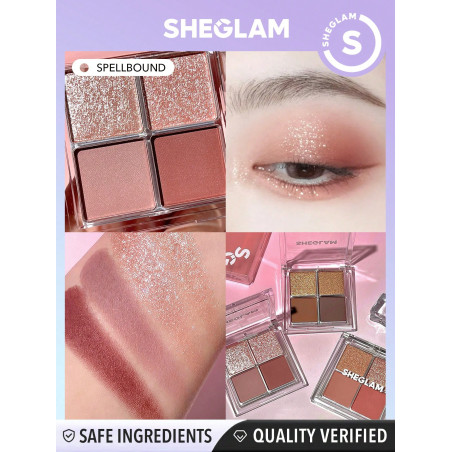 SHEGLAM Palette D'ombres À Paupières Quatre Couleurs Cosmic Crystal - Spellbound, Tons Neutres Dorés Et Rose Mauve Avec Une Finition Brillante Et Pailletée Durable, Ultra Pigmentée, Lisse Et Facile À Mélanger - 2960880