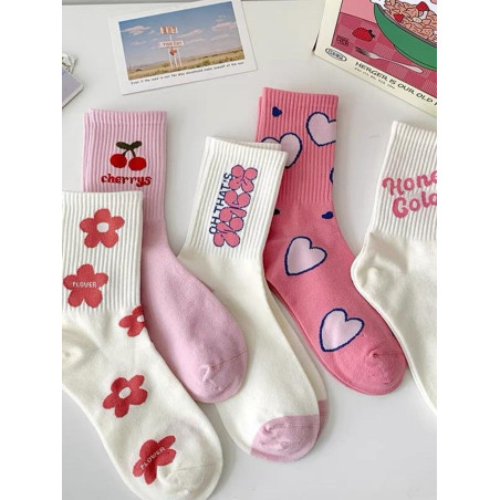 5 paires Chaussettes Mignon Rose Style Preppy Au-Dessus Du Genou - 21255944