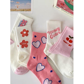 5 paires Chaussettes Mignon Rose Style Preppy Au-Dessus Du Genou - 21255944