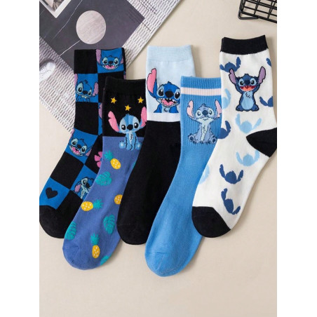 5 paires De nouvelles chaussettes de femmes mi-mollet à motif de dessin animé, chaussettes mi-mollet printemps/été polyvalentes à la personnalité unique - 35852028