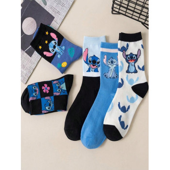 5 paires De nouvelles chaussettes de femmes mi-mollet à motif de dessin animé, chaussettes mi-mollet printemps/été polyvalentes à la personnalité unique - 35852028