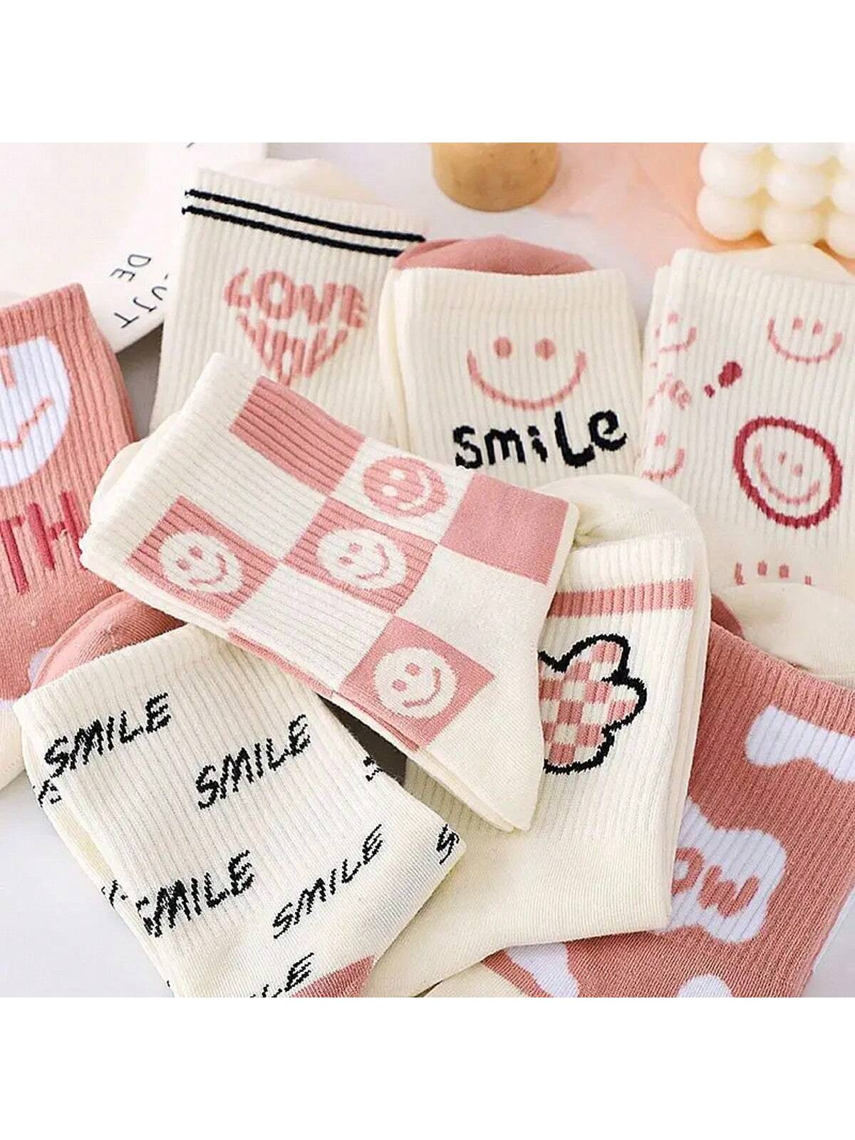 3 Paires De Chaussettes Multicolores À Motif De Sourire - 25488976