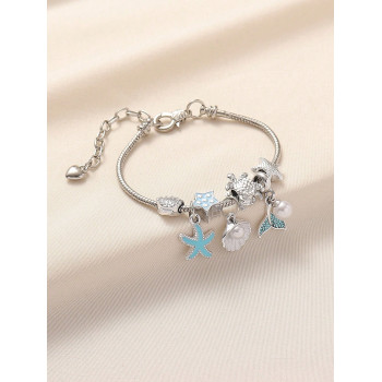 1 pièce Bracelet de perles à la main à la mode et unique avec strass, coquillages, étoiles de mer, perles fausses, étoile, queue de baleine et breloqu  la plage, les vacances, une fête, une tenue décontractée et quotidienne, ou comme cadeaux. - 36776738