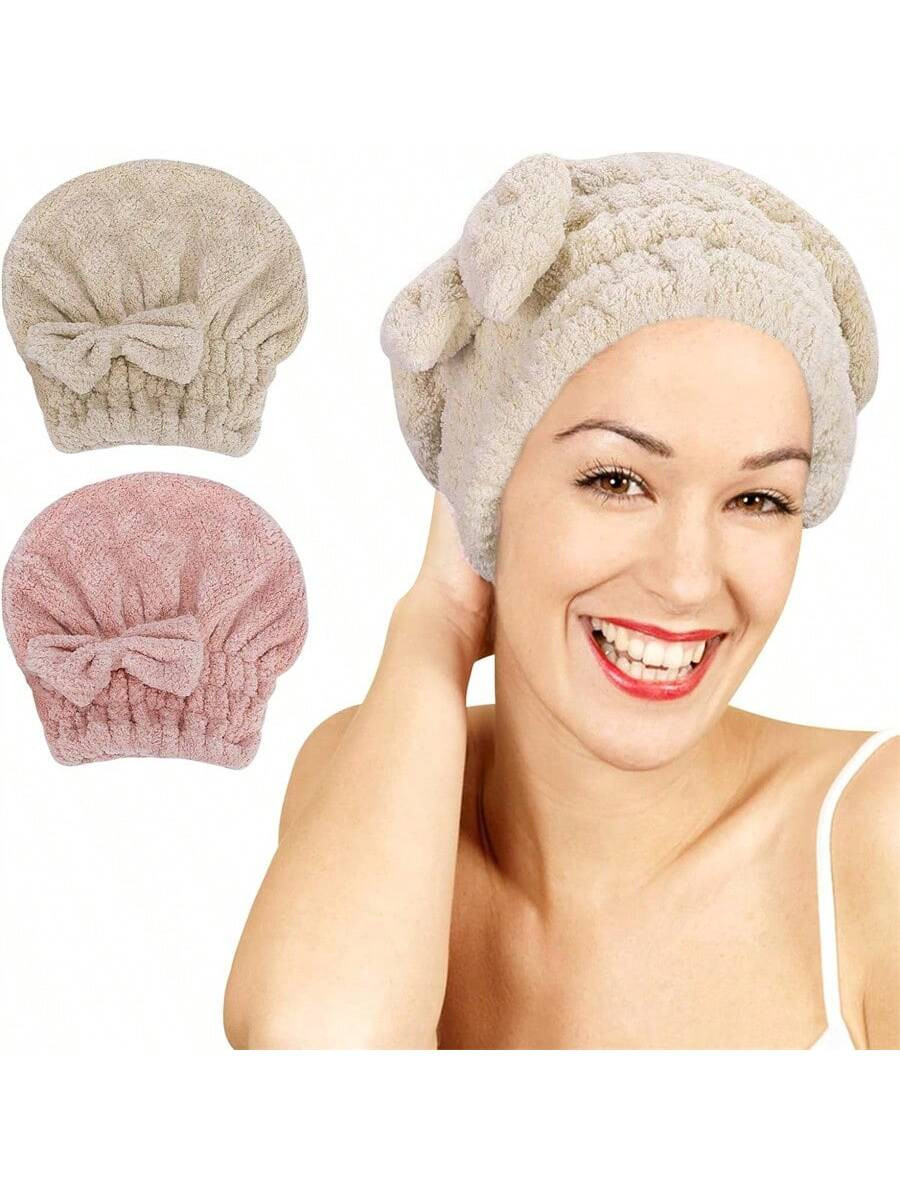 1 Pièce Serviettes De Séchage De Cheveux En Microfibre, Bonnet De Serviette Super Absorbant En Turban, Enveloppement De Tête Séchage Rapide Avec Bonnet De Douche À Nœud Pour Cheveux Bouclés, Longs, Épais Et Mouillés - 30247062