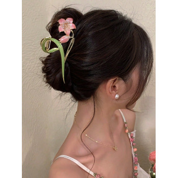 1 pièce Pince à cheveux en alliage de style bohème avec fleurs multicolores et formes de feuilles, perles artificielles, convient pour un usage quotidien - 40202882