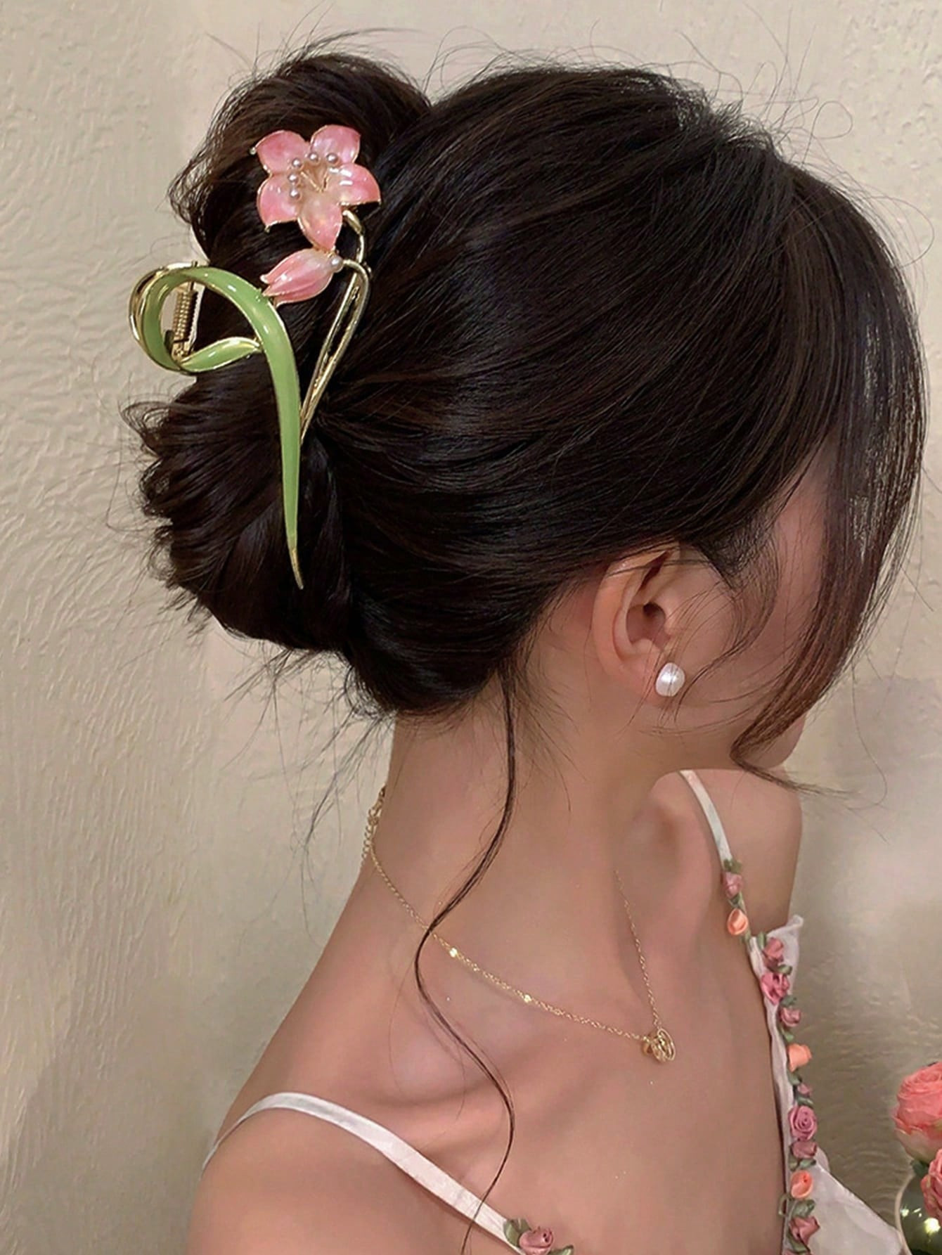 1 pièce Pince à cheveux en alliage de style bohème avec fleurs multicolores et formes de feuilles, perles artificielles, convient pour un usage quotidien - 40202882