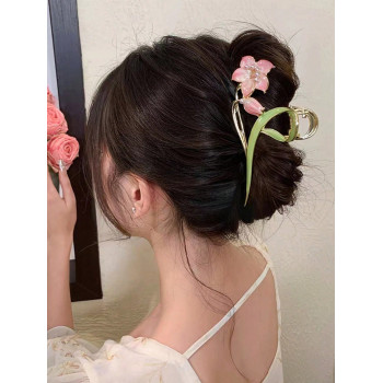 1 pièce Pince à cheveux en alliage de style bohème avec fleurs multicolores et formes de feuilles, perles artificielles, convient pour un usage quotidien - 40202882