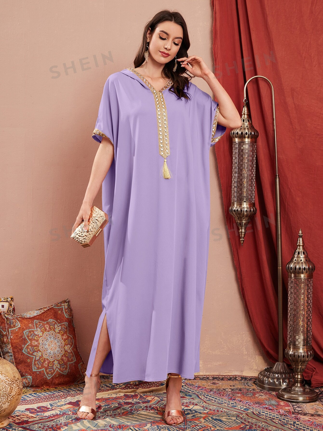 SHEIN Najma Caftan à broderie fendu - 12603836