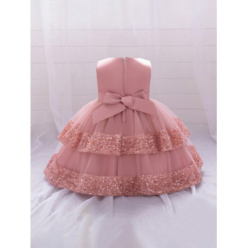 Robe Tutu Femme Bébé en Tulle avec Nœud Papillon Pailleté, Unie, sans Manches, Convient pour les Fêtes en Plein Air - 34571638