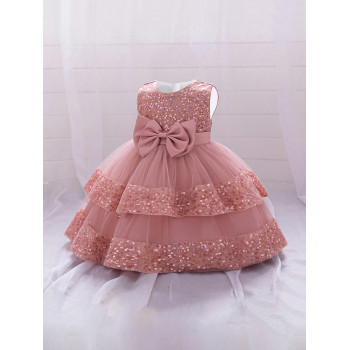 Robe Tutu Femme Bébé en Tulle avec Nœud Papillon Pailleté, Unie, sans Manches, Convient pour les Fêtes en Plein Air - 34571638