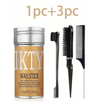 Ensemble de 4 produits de coiffage comprenant : 1 pièce de cire coiffante longue tenue IKTY Wax Stick, 1 pièce de brosse en poils de sanglier pour coi iffure  de la cire coiffante, Cire capillaire non grasse pour les cheveux rebelles et les frisottis des contours des cheveux. - 28979474