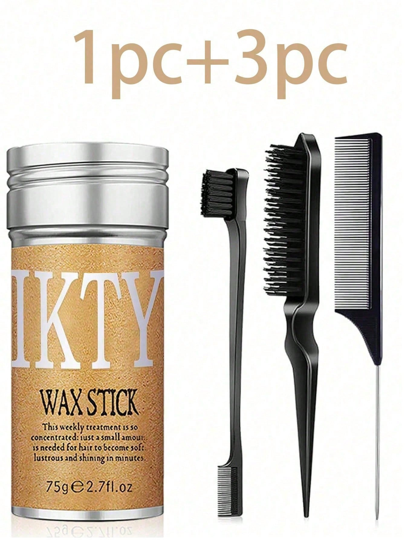 Ensemble de 4 produits de coiffage comprenant : 1 pièce de cire coiffante longue tenue IKTY Wax Stick, 1 pièce de brosse en poils de sanglier pour coi iffure  de la cire coiffante, Cire capillaire non grasse pour les cheveux rebelles et les frisottis des contours des cheveux. - 28979474