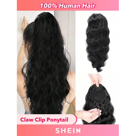 1 pièce Queue de cheval ondulée profonde lâche à pince Griffes d'extension de cheveux humains, couleur noire naturelle pour utilisation quotidienne par les femmes, faciles à porter, extensions de cheveux couleur noire naturelle - 9800839