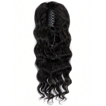 1 pièce Queue de cheval ondulée profonde lâche à pince Griffes d'extension de cheveux humains, couleur noire naturelle pour utilisation quotidienne par les femmes, faciles à porter, extensions de cheveux couleur noire naturelle - 9800839