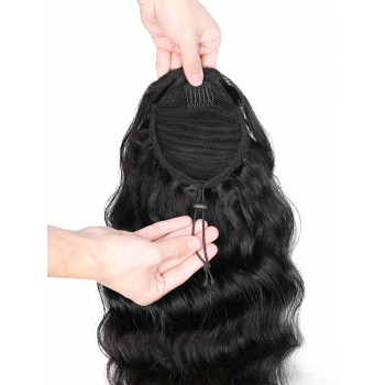 1 pièce Queue de cheval ondulée profonde lâche à pince Griffes d'extension de cheveux humains, couleur noire naturelle pour utilisation quotidienne par les femmes, faciles à porter, extensions de cheveux couleur noire naturelle - 9800839