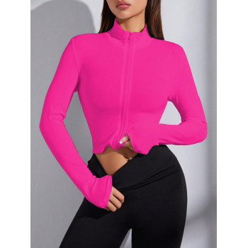 SHEIN Sport CourtClass Veste de sport décontractée pour femmes avec col montant de couleur unie et fermeture éclair à manches longues - 34959782