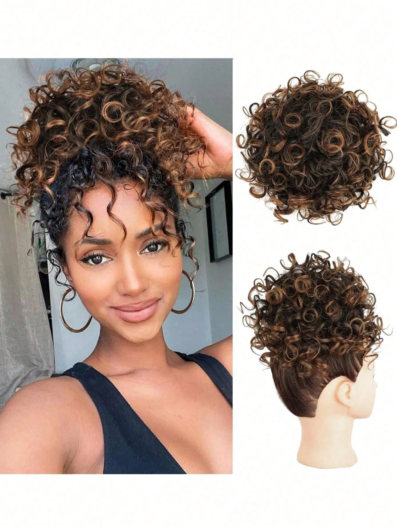 Pièce de cheveux en désordre, queue de cheval ondulée bouclée avec cordon pour extensions de queue de cheval pour femmes, cheveux synthétiques bouclés cheveux, pour une utilisation quotidienne chez les femmes - 36908489