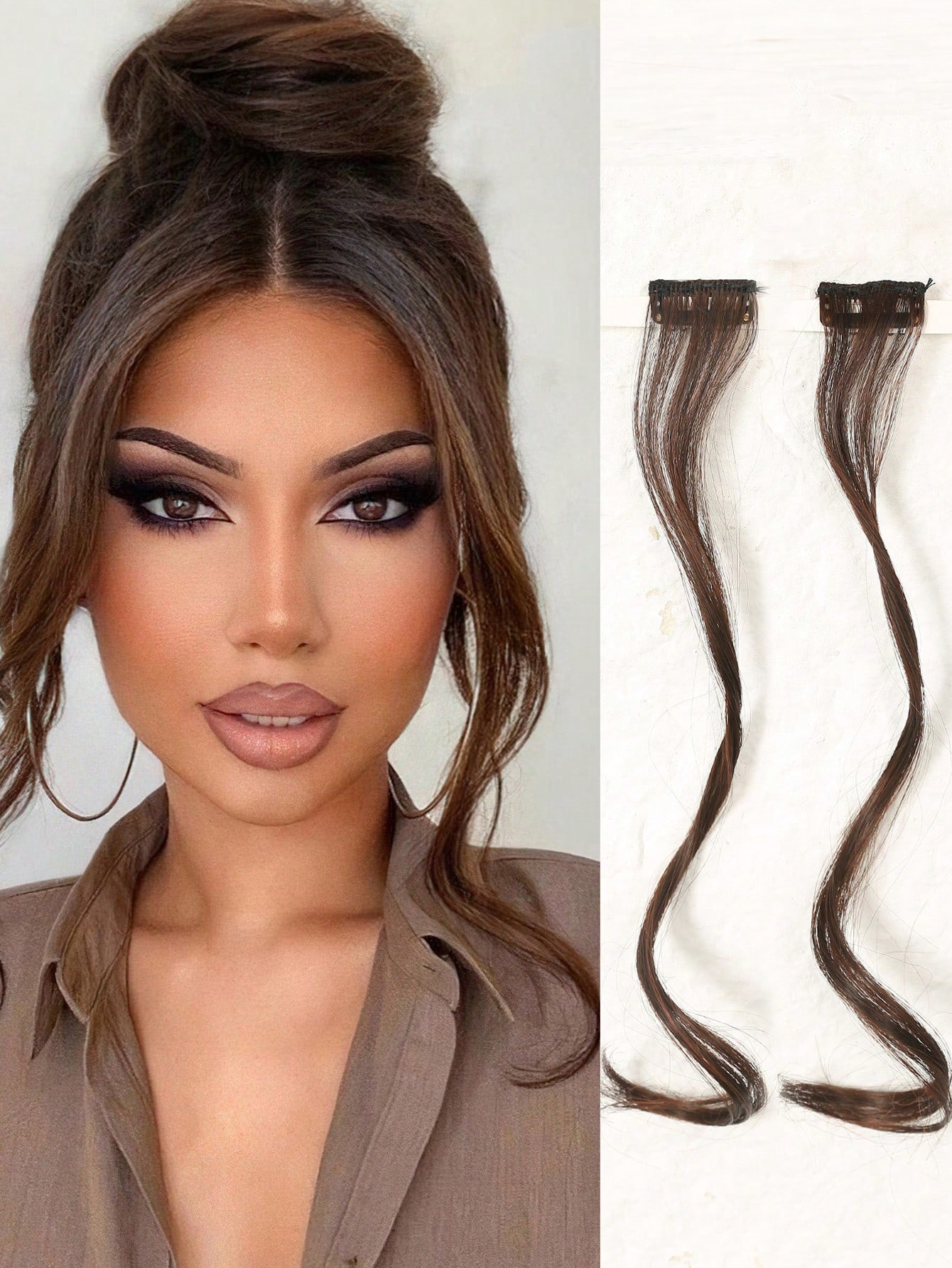 2PCS Franges bouclées synthétiques avec clips pour femmes - 14 pouces de longues extensions de cheveux à franges avant pour les deux côtés avec frange de milieu fausse - 34804877