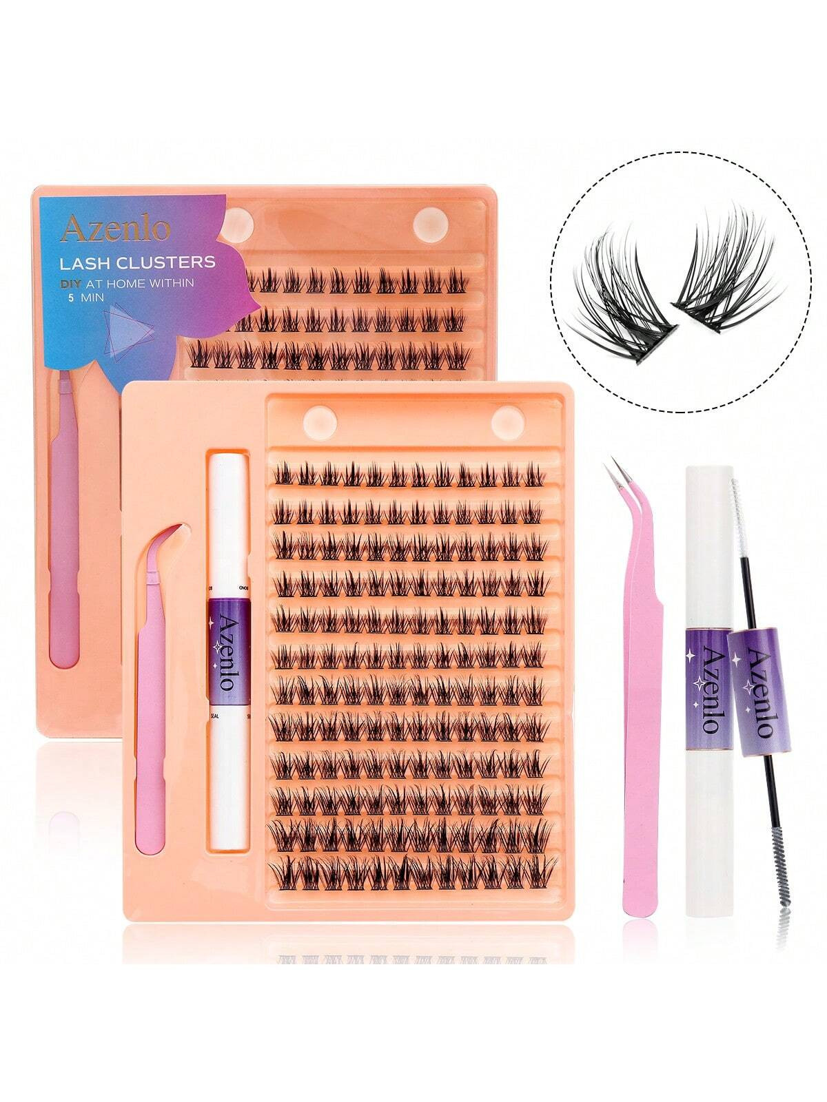 Kit De Extensions De Cils De Bricolage Individuels Azenlo, Clusters De Cils 144 Pcs, Outil D'application, Lien Et Scellage De Clusters De Cils Super T Un Dissolvant De Colle - 25402938