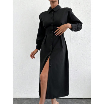 SHEIN Cottnline Robe À Boutons De Couleur Unie Avec Ceinture À La Taille - 29541092