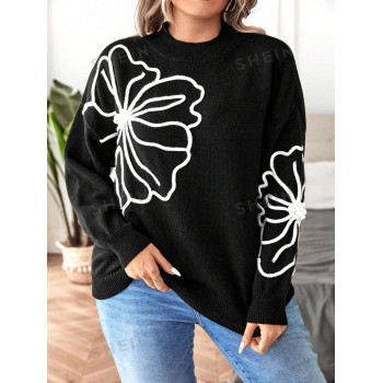 SHEIN Essnce Plus Pull Fleuri Épaule tombante - 23103633