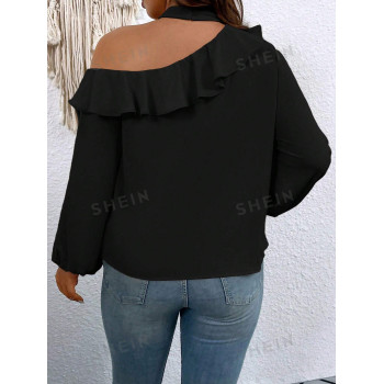 SHEIN Privé Plus Blouse À Col Asymétrique À Volants Manches Bouffantes - 23698574