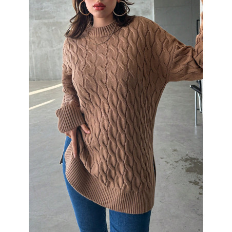 SHEIN Pull En Tricot À Motif De Câble À Manches Longues - 28457872