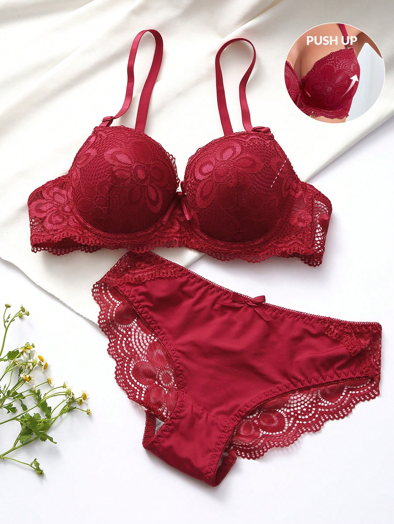 Ensemble de lingerie soutien-gorge et culotte en dentelle florale avec armatures - 1768698